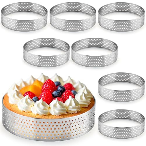 8 Stück Tartelette Förmchen 8cm, 430 Edelstahl Tartlettförmchen mit Lüftungslöchern, Mini Tartelette Förmchen für Kochen und Backen Desserts, Rund Perforierter Dessertringe DIY Backen Werkzeuge