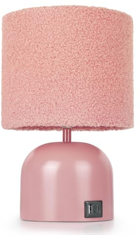 EOEYYOYB Rosa Nachttischlampe Touch Dimmbar mit USB A+C,Moderne Tischlampe Led Nachttischlampe Schlafzimmer, Wohnzimmer