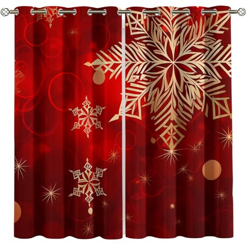 SVTUSR Vorhänge Wohnzimmer Blickdicht Gardinen Verdunkelungsvorhang Schlafzimmer Kinderzimmer Thermovorhang Fensterdekoration 3D Rote Weihnachten Ösenschal 2Er Set 140X160Cm