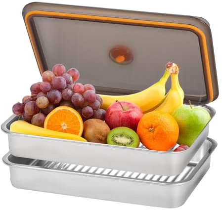 KENTROON Stainless Steel Food Storage Containers Sets,Meal Prep Container,Kitchen Tray with lid for Fruit,Meat,Fish,Lunch,Freezer Frozen Storage, Outdoor BBQ, Dishwasher Safe 2400ml*2 Pack