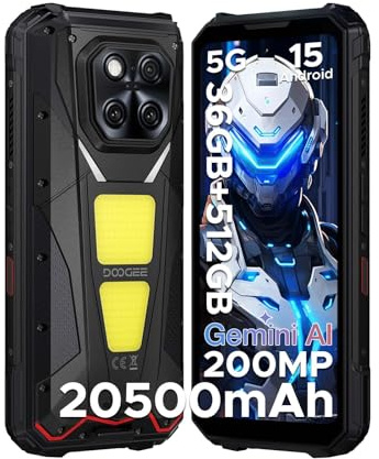 DOOGEE V Max Play Smartphone Rugged 5G, 20500 mAh Batteria Android 15, Dimensity 7300, 36GB+512GB, 6.78'' FHD+ IPS 120Hz+ 200MP, Funzione proiettore/Widevine L1/Fingerprint ID/Face Unlock/NFC- Nero