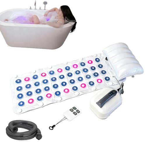Tappetino da bagno a LED con idromassaggio, tappetino da bagno portatile con 93 getti e cuscino, telecomando, 6 livelli di intensità, 3 modalità di illuminazione, potenti ventose, silenzioso