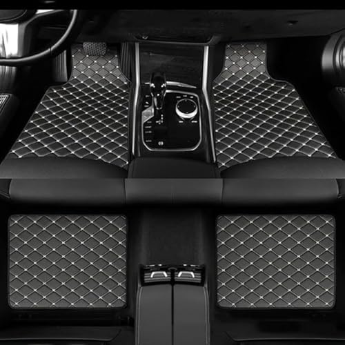 4 PCS PU Leder Auto Fußmatten für Dodge Challenger 2008-2023, Auto Fußmatte All-Wetter Schutz Teppich Vorne und Hinten Anti-Rutsch-Matten Set,Black-White