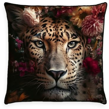 Herding Wild Flowers Leopard Soft Velboa Dekokissen, 50 x 50 cm, mit Paspel, 100% Polyester, Mehrfarbig