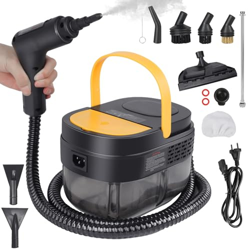 Vaporeta Limpieza Hogar 2500W, Depósito de Agua 1600ML, Mango Regulable en 3 Niveles, Alta Temperatura 105℃ y Presión 3Bar, Calentamiento Rápido 15s, 10 Accesorios, para Coche, Cocina (Amarillo)