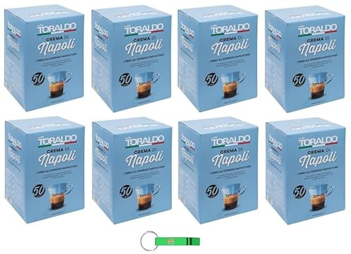 8x Caffè Toraldo Crema di Napoli E.S.E. Pads – 50 Stück (44 mm) | Neapolitanische Röstung, kräftig & cremig – einzeln verpackt, ESE kompatibel + Beni Culinari Kostenloser Schlüsselanhänger
