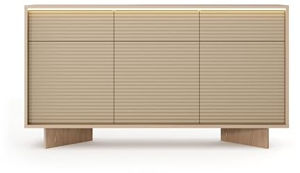 Masseno Kommode Rigato 153,9 cm Sideboard mit 3 Schubladen und 3 Türen für Wohnzimmer Schlafzimmer Modern 153,9x40x84,4 cm Beige