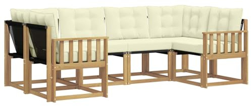 vidaXL Outdoor-Sofagarnitur mit Kissen 6 pcs Weiß und Creme, Sofaset für den Garten, Moderne Kollektion, wetterfest, Bequeme Akazienholz-Sitze, entspannendes Arrangement