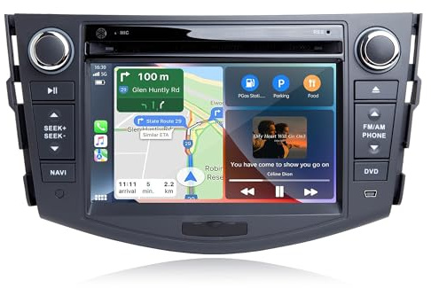 Radio de Coche Android 7 para Toyota RAV4 2006-2012, CarPlay con Cable, Android Auto & Mirror Link, GPS, Bluetooth, WiFi, FM, Control del Volante, Reproductor CD, 2GB+16GB
