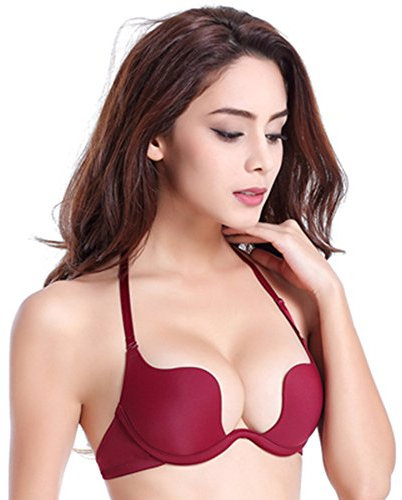 ZUKULIFE Nature Femme Perfect Deep-V Plunge - Soutien-Gorge de Tous Les Jours - (Rouge 80C)