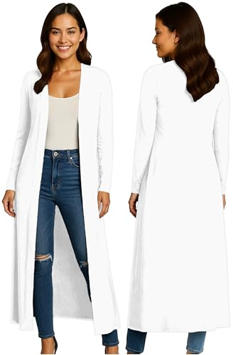 Re Tech UK Ladies Womens Maxi Plus Size Long Cardigans for Women UK Collared Top Long Full Sleeve Floaty Women's Cardigans Coatigans Sizes 8-26 (White - XL)