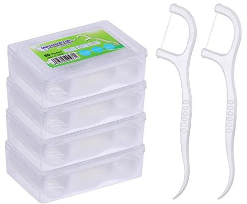 Dental Floss, KWOKWEI 200 Stück Zahnseide Zahnstocher Stick mit Zahnstocher Halter, Zahn Draht Zahnpflege Interdental Flossers mit Y-Form Design, Disposable Zahnseidensticks Zahnreiniger Sticks