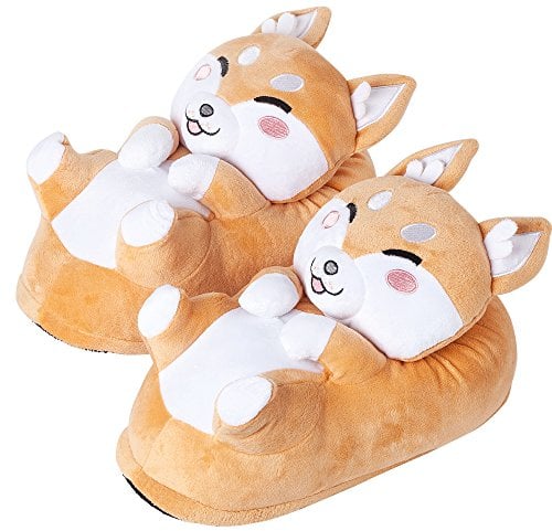 corimori Süße Plüsch Hausschuhe (10+ Designs) Shiba Inu Akito Slipper Einheitsgröße 34-44 Unisex Pantoffeln Beige