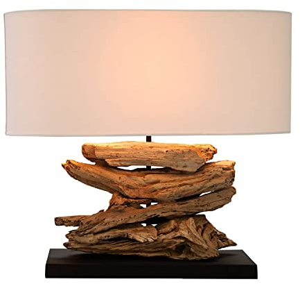 Licht-Erlebnisse Tischleuchte Holz Natur 50cm kunstvoller Fuß aus Treibholz individuell Moderne Lampe Tisch Wohnzimmer