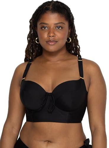 Smart & Sexy Women's Full-Busted Supportive Underwire Swimsuit Bikini Top, Black Hue, DD