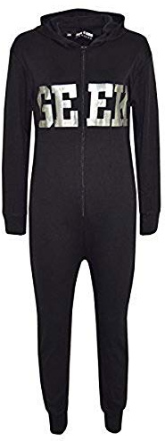 A2Z 4 Kids Girls Geek Onesie Hooded Soft Feel Fluffy Cozy Loungewear Comfortable - Cotton Onesie Geek Black & Silver 11-12