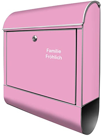 banjado Design Briefkasten personalisiert 38,5x46,5x13cm & 2 Schlüssel - Briefkasten Stahl Silber Zeitungsfach pulverbeschichtet - Postkasten A4 Einwurf inkl. Montagematerial - Farbe Rose