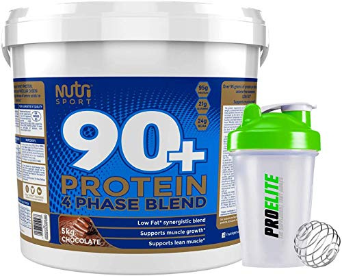 Nutrisport 90+ Plus Protein 5kg / 5000g + Shaker Bottle (Chocolate)