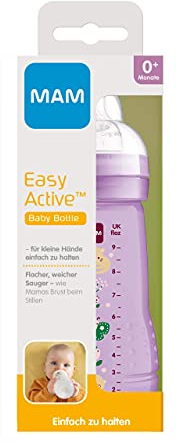 MAM Easy Active Trinkflasche (270 ml), Baby Trinkflasche inklusive MAM Sauger Größe 1 aus SkinSoft Silikon, Milchflasche mit ergonomischer Form, 0+ Monate, Katze/Schmetterling