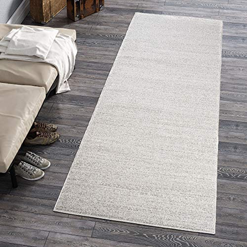 Carpeto Rugs Teppich Läufer Flur - Modern Teppichläufer - Kurzflor, Weich - Flurläufer für Wohnzimmer, Schlafzimmer - Teppiche - Meterware - hellgrau - 60 x 400 cm