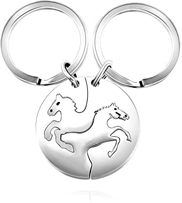 Edelstahl Yin Yang Pferd Schlüsselanhänger für Paare Puzzle passende Liebhaber Schlüsselanhänger V-Day Geschenke, Runder Ring in Weiß und Weiß, M