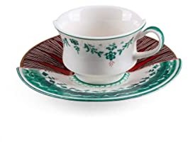 Seletti CHUCUITO - Set di tazza da tè ibrida con piattino, elegante, tavola ibrida, occidentale, orientale, motivo floreale, moderno, resistente, piattino, tè nero