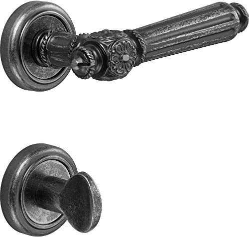 ALPENSTAHL Rosettengarnitur rustikal für Innentüren | Türgriff verzinnt antik | YANNICK | WC - Badezimmer | Türbeschlag inkl. Befestigungsmaterial | 1 Stück - Drückergarnitur für Zimmertüren