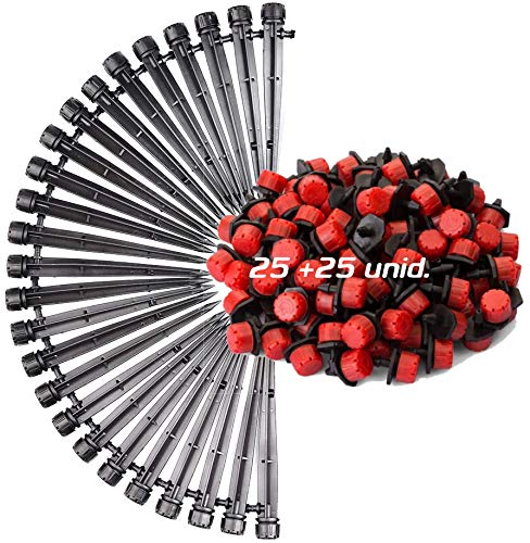 Aqua Control Pack de Goteo para riego Gota a Gota. 25 Goteros Regulables de 0 a 70 l/Hora + 25 Goteros Regulables de 0 a 70 l/Hora con estaca.