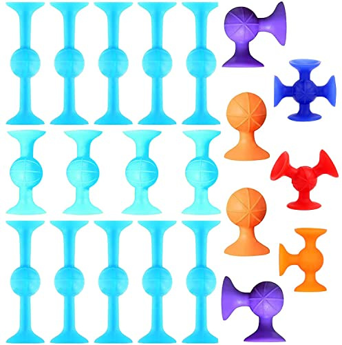 18 Pcs Pop Unzip Sucker Toy Stress Sensory Toy,Soft Silicone Building Blocks Suckers Dart Toys,Great Suckers Family Interactive Release Stress (Kids&Adults)