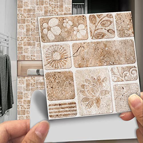 Piastrelle Ddesive Cucina Marrone Chiaro Vintage Piastrelle Adesive Bagno Impermeabile Mattonelle Adesive PVC Adesivi per Piastrelle Cucina Fai da Te Mattonelle Adesive Bagno10 Pezzi(20X20cm)