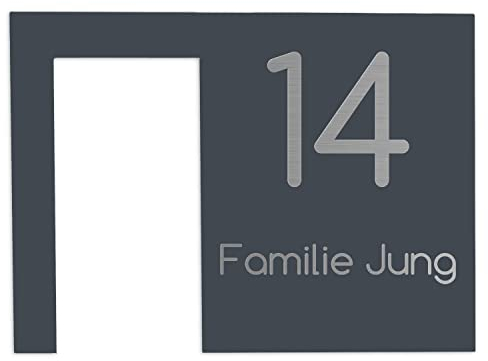 Jung Edelstahl Design Modernes V2A Edelstahl Türschild anthrazit RAL7016 pulverbeschichtet optimiert für Ring Akku-Videotürklingel Klingelschild 20x14,5 cm Haustürschild individuell personalisierbar