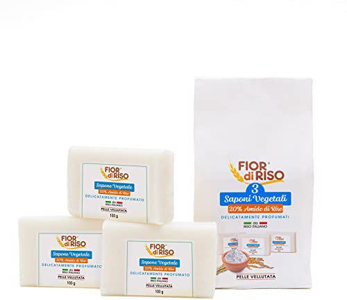 FIOR di RISO 3 Saponi Artigianali Vegetali con Amido di Riso Delicatamente Profumati - da Riso Italiano
