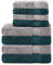 Komfortec 8er Handtuch Set aus 100% Baumwolle, 4 Badetücher 70x140 und 4 Handtücher 50x100 cm, Frottee, Weich,Groß, Silber/Petrol