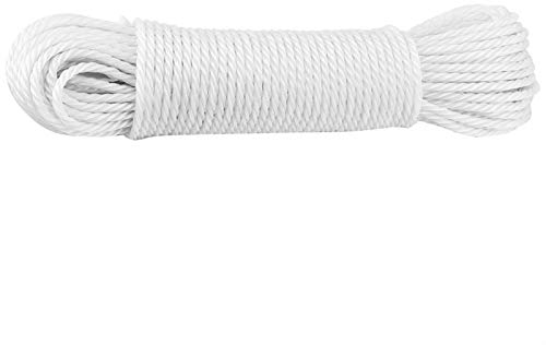 Joyzan Stendibiancheria in Nylon, 20m Corda Intrecciata Solida Guinzaglio Linea Arrampicata Trazione Legatura Fai da Te Forte Stringa Fune per Campeggio Giardino Esterno Garage Clothesline Bianco