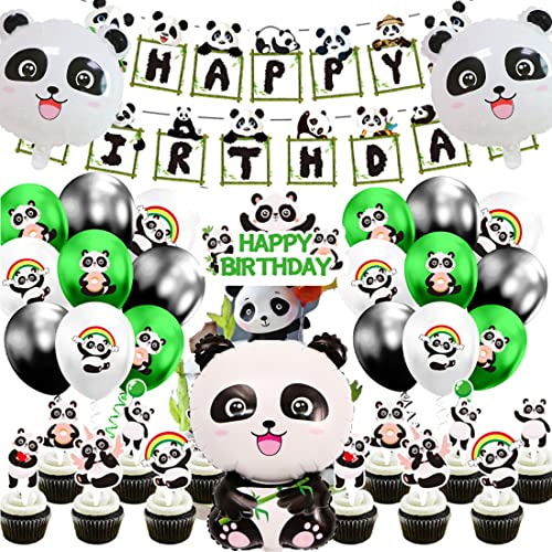 Panda Geburtstag Deko für Kinder, Panda Geburtstagsdeko mit Happy Birthday Banner Panda Luftballons Panda Kuchen Topper für Jungen Mädchen Panda Thema Geburtstags Feier Babyparty