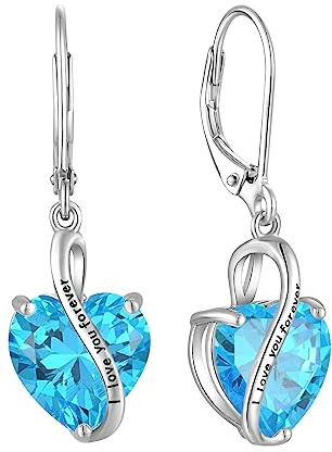 YL Damen Herz Ohrringe 925 Sterling Silber I love you Tropfenohrringe 12 Geburtsstein Zirkonia Schmuck Geschenke für Mutter Freundin Damen