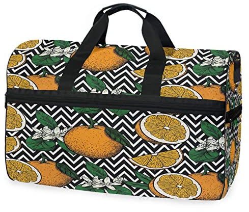 Orange Frucht Blumenstreifen Sporttasche Badetasche mit Schuhfach Reisetaschen Handtasche für Reisen Frauen Mädchen Männer