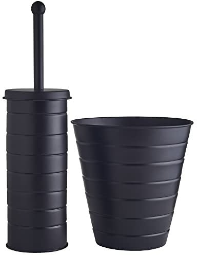 OurHouse Two Piece Toilet Brush & Bin Set, Toilet Bathroom Cleaning Brush Set, Perfect for Any Bathroom Toilet WC, Long Handle Toilet Brush with Hand Guard and Holder, Extra Strong Bristles (Black)