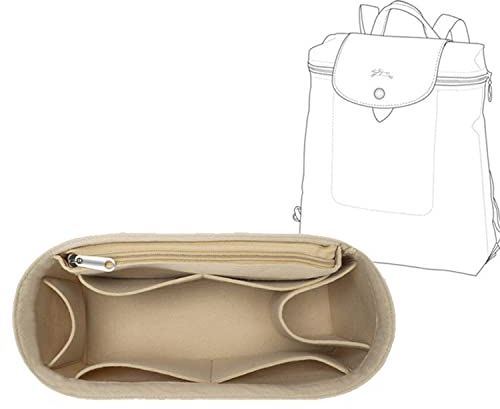 D.DUO Rucksack-Organizer, Geldbörsen-Organizer, Einsatz mit mehreren Taschen, Filztasche, Organizer für Longchamp Le Pliage (Beige)