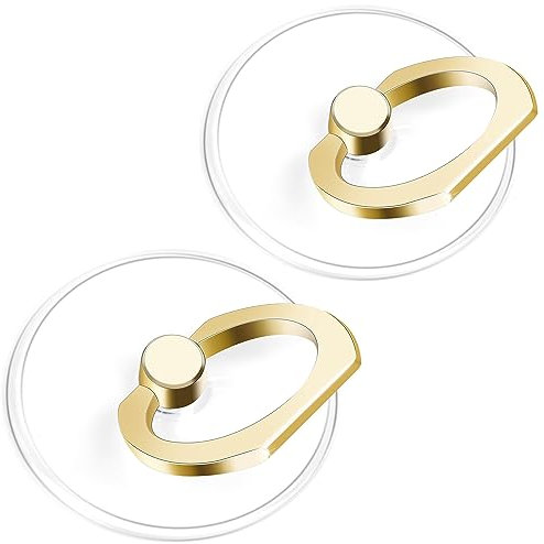 JCHIEN Phone Ring Holder - Transparent Universal Finger Grip Kickstand Cell Phone Ring Stand Holder Compatible with iPhone Samsung Smartphones 2 Pack - Gold