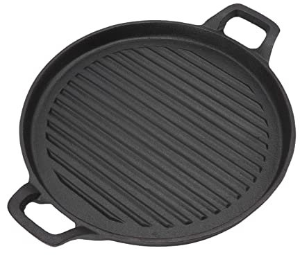 Plancha de Hierro Fundido, Doble Mango, sartn Redonda Acanalada de Hierro Fundido, Conveniente y rpida para Estufa elctrica de Gas (28 cm
