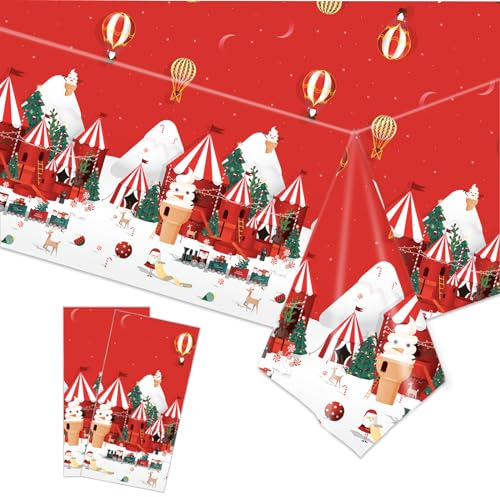 POPOYU 2 Stück Tischtuch Weihnachten Weihnachtstischdecke,137x274cm Rote Tischdecke Weihnachten,Rechteckig Tischdecke Weihnachten Groß für Weihnachten Christmas Indoor Party Tischdecke