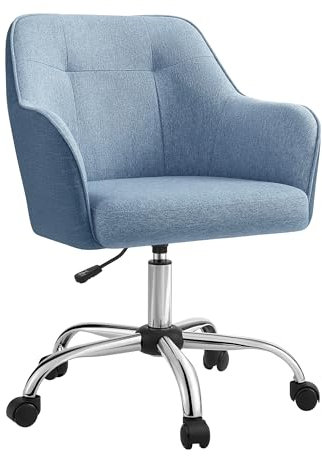 SONGMICS Office Chair, Swivel Chair, Desk Chair, Makeup Vanity Chair, Adjustable Height, Armrests, 110 kg Load, Cotton-Linen Fabric, Home Office, Study, Bedroom, Misty Blue OBG019Q11