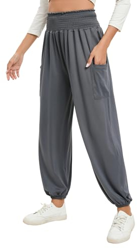 Famulily Harem Hosen für Frauen Baggy Yoga Hosen Sommer Casual Sweatpants Damen Lange Hosen Dunkelgrau S