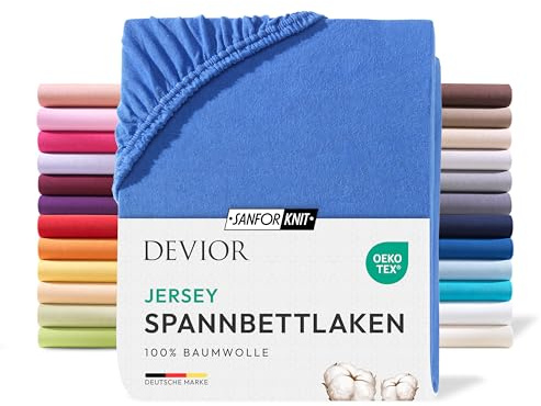 Devior Jersey Spannbettlaken 180x200cm - 200x200cm für Boxspringbetten bis 32cm, 100% Baumwolle, Royalblau – 135 g/m² Anti-Statisches, atmungsaktives Bettlaken mit Einlaufschutz, Matratzenbezug Blau