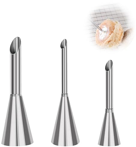 3-Pack Buttercream Frosting Piping Nozzles Stainless Steel Long Puff Nozzle Tips Cupcake Filling Nozzles for Filling Puffs DIY Cake Decorating Donut Pastry Tools
