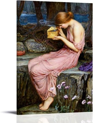 John William Waterhouse Painters' Works「Psyche Opening The Golden Box」Bedrucktes Leinwand-Poster auf Leinwand Kunst und Wandkunst, Bilddruck, moderne Familienschlafzimmer-Dekoration, 40 x 60 cm