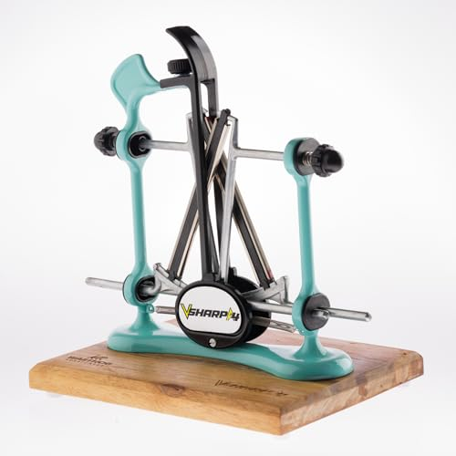 Warthog Sharpeners V-Sharp A4 ELITE Messerschärfer Aqua Blau, mit 4 verschiedenen Schleifwinkel – hochwertigem Holzstandfuß - Messerschleifer für Jagdmesser, Küchenmesser, Schnitzmesser, uvm.