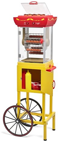 Nostalgia Oscar Mayer Hot Dog Riesenrad - Retro Style Hot Dog Rollwagen Toaster - Klassische 6-teilige Grillmaschine mit Brötchenwärmer, Schiebegriff, Räder, transparentes Gehäuse, Ablagefach