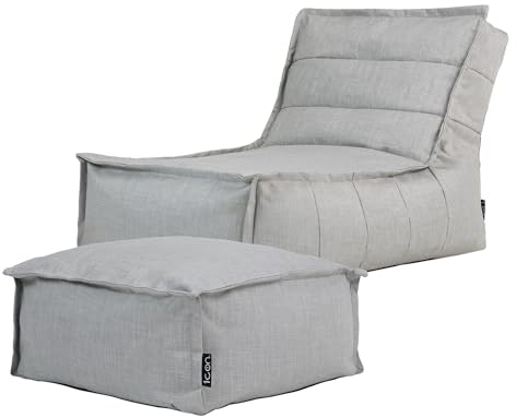 Icon Dolce Outdoor Sitzsack mit Hocker für Erwachsene, Grau, Sitzsack mit Füllung, Bean Bag, Wasserabweisender Stoff, Bequemer Sessel für Wohnzimmer, Lounge, Schlafzimmer, Garten, Terrasse